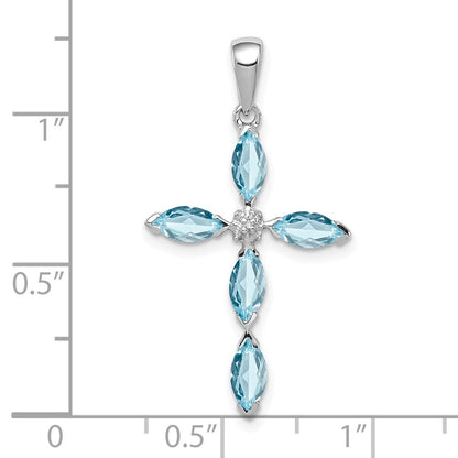 Sterling Silver Rhodium Lt Sw Blue Topaz Cross u0026 Diamond Pendant