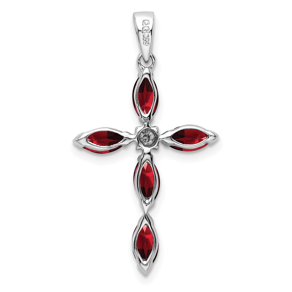 Sterling Silver Rhodium Garnet u0026 Diamond Cross Pendant