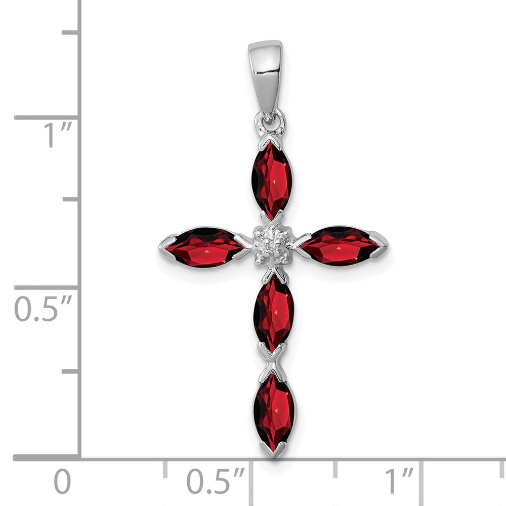 Sterling Silver Rhodium Garnet u0026 Diamond Cross Pendant