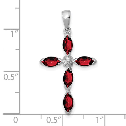 Sterling Silver Rhodium Garnet u0026 Diamond Cross Pendant