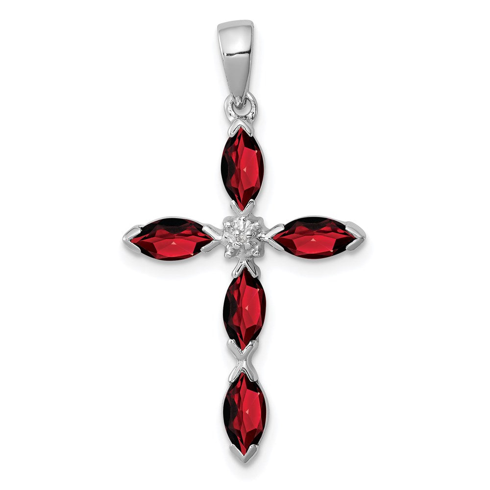 Sterling Silver Rhodium Garnet u0026 Diamond Cross Pendant