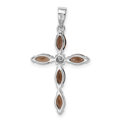 Sterling Silver Rhodium Smoky Quartz u0026 Diamond Cross Pendant