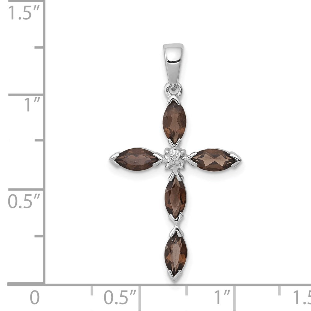 Sterling Silver Rhodium Smoky Quartz u0026 Diamond Cross Pendant