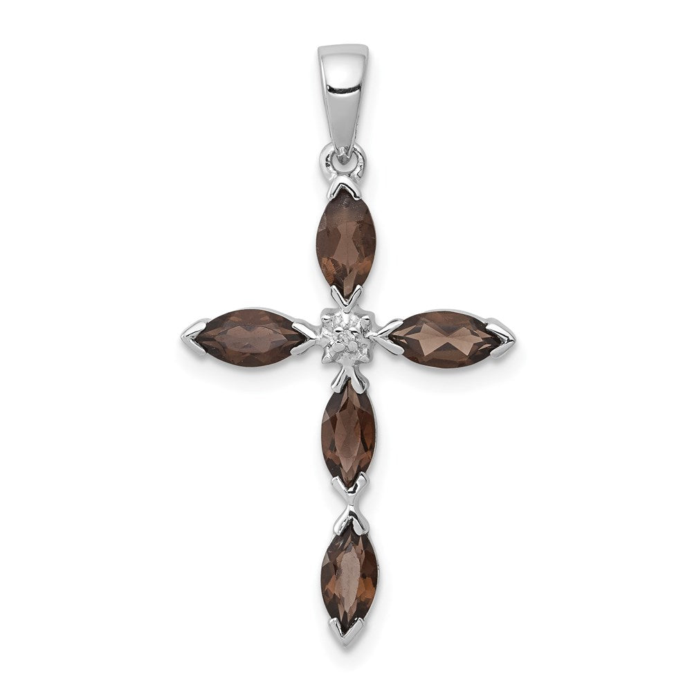 Sterling Silver Rhodium Smoky Quartz u0026 Diamond Cross Pendant