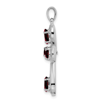 Sterling Silver Rhodium Garnet u0026 Diamond Cross Pendant