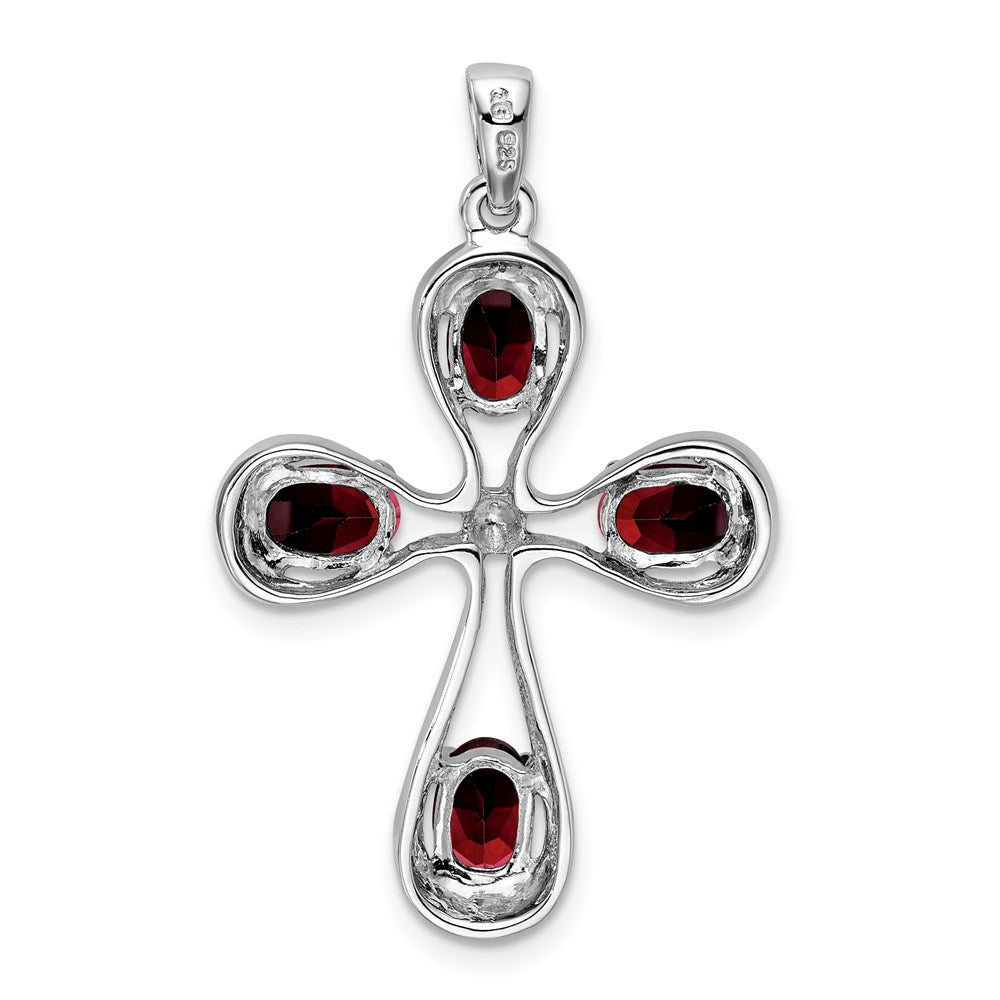 Sterling Silver Rhodium Garnet u0026 Diamond Cross Pendant