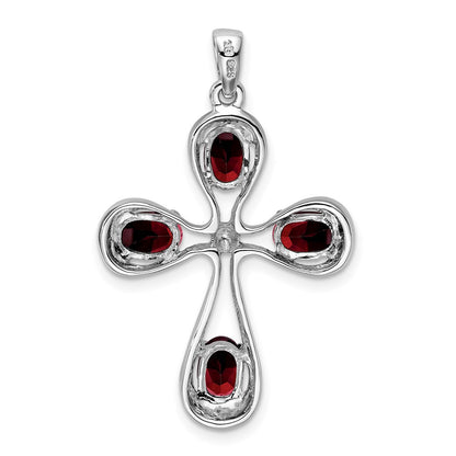 Sterling Silver Rhodium Garnet u0026 Diamond Cross Pendant