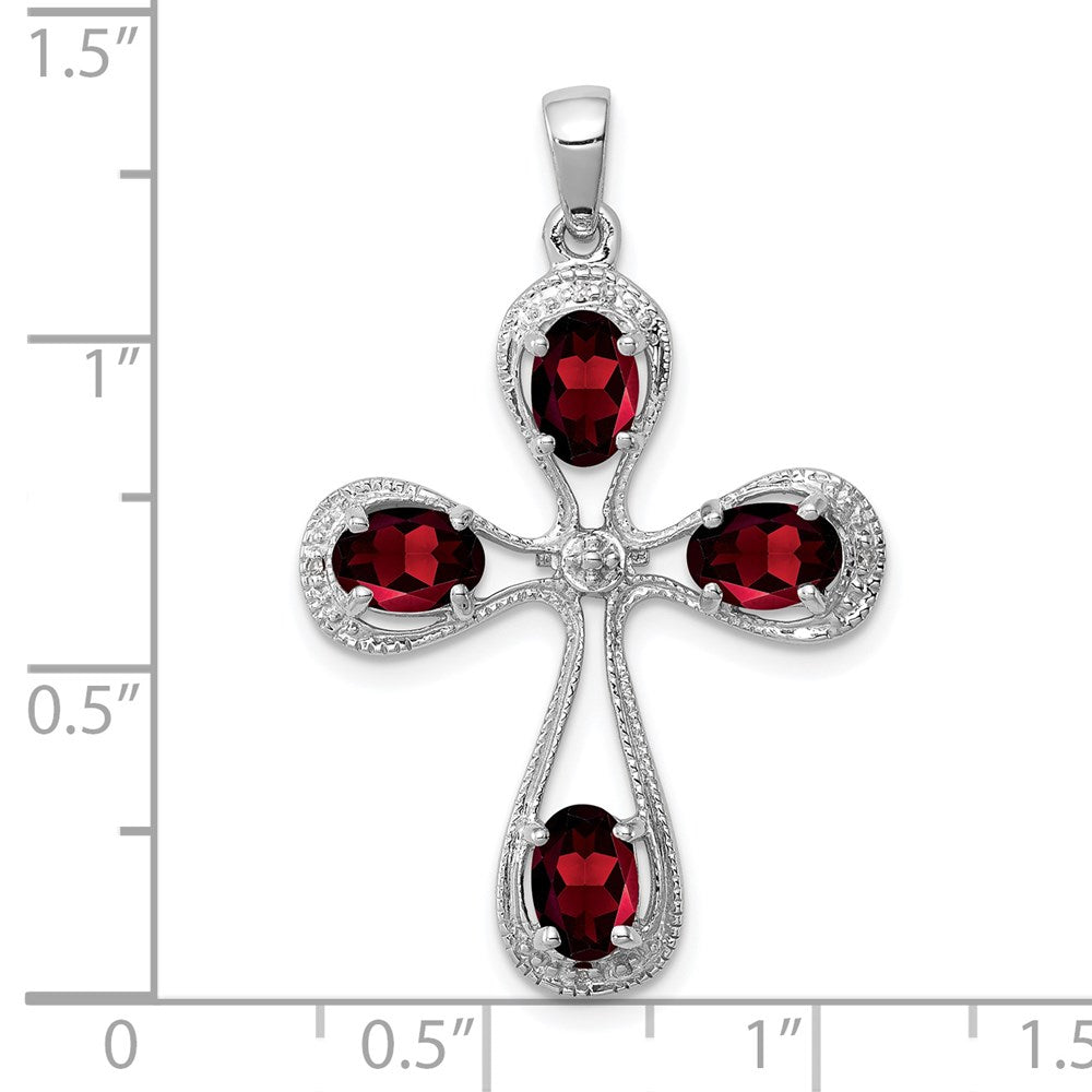 Sterling Silver Rhodium Garnet u0026 Diamond Cross Pendant