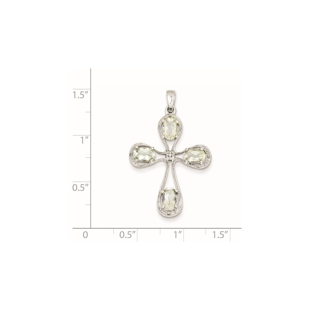 Sterling Silver Rhodium Green Quartz u0026 Diamond Cross Pendant