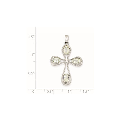 Sterling Silver Rhodium Green Quartz u0026 Diamond Cross Pendant