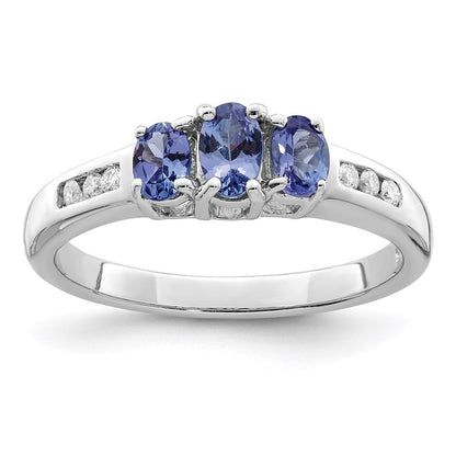 Sterling Silver Rhodium Tanzanite u0026 Diamond Ring