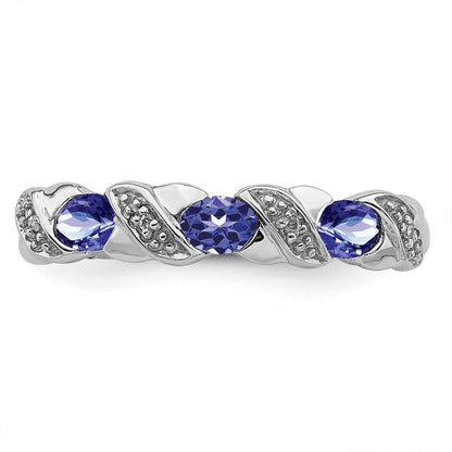 Sterling Silver Rhodium Tanzanite u0026 Diamond Ring