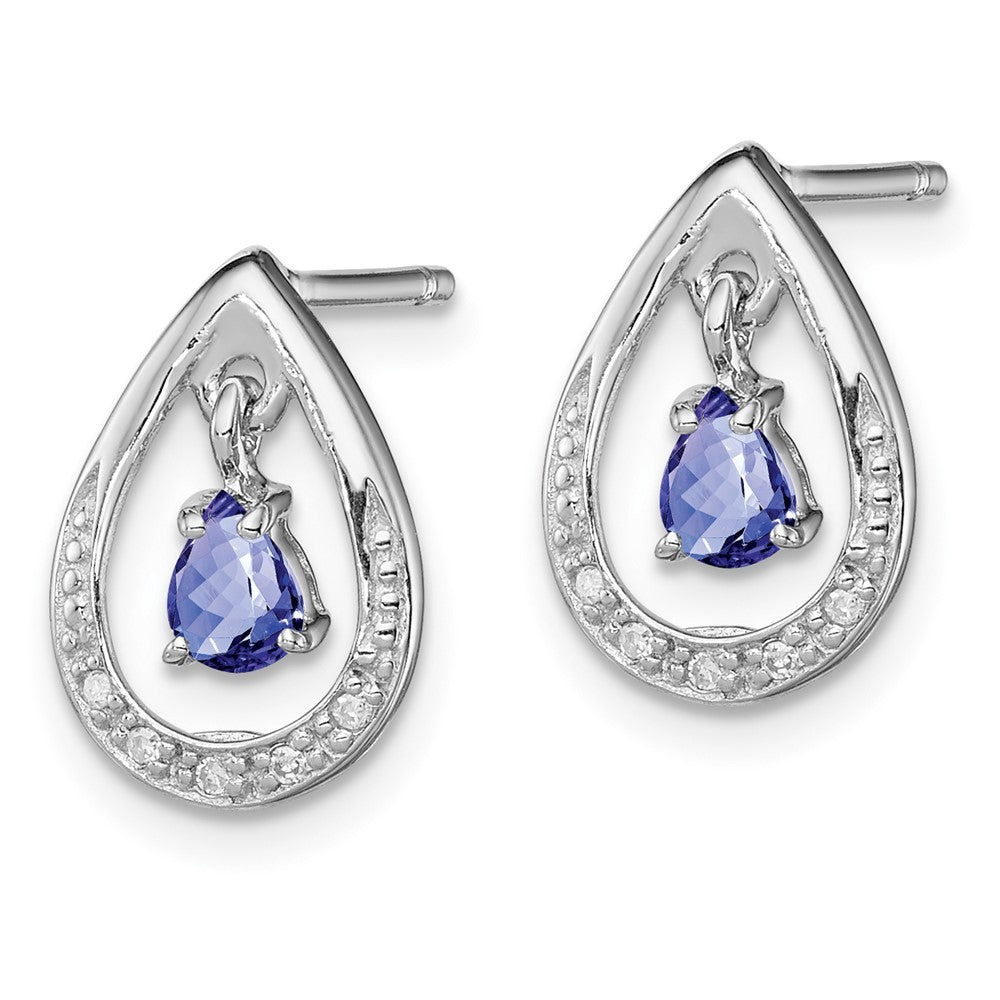 Sterling Silver Rhodium-plated Tanzanite u0026 Diamond Earrings
