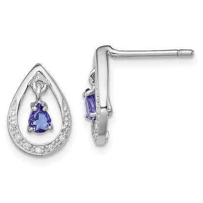 Sterling Silver Rhodium-plated Tanzanite u0026 Diamond Earrings