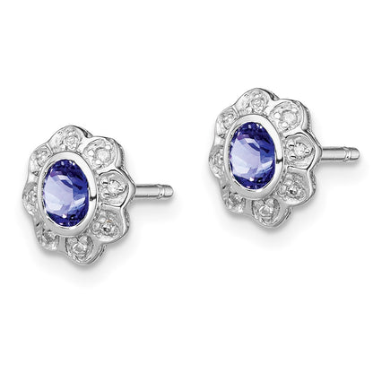 Sterling Silver Rhodium-plated Tanzanite u0026 Diamond Earrings