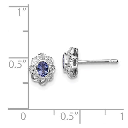 Sterling Silver Rhodium-plated Tanzanite u0026 Diamond Earrings