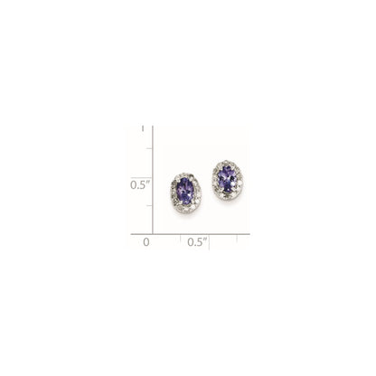 Sterling Silver Rhodium Plated Diamond u0026 Tanzanite Oval Post Earrings