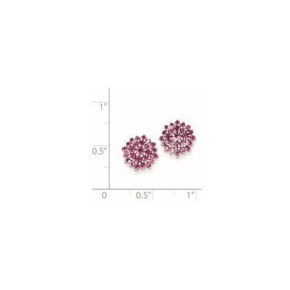 Sterling Silver Rhodium Plated Pink Tourmaline Post Earrings