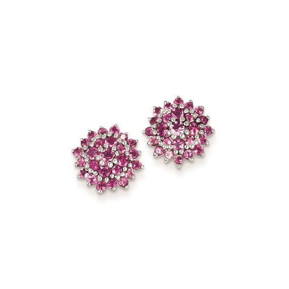 Sterling Silver Rhodium Plated Pink Tourmaline Post Earrings