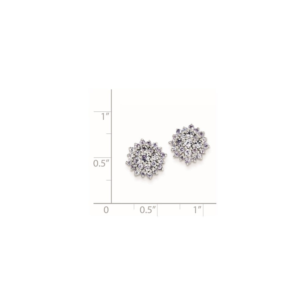 Sterling Silver Rhodium Plated Tanzanite Round Post Earrings