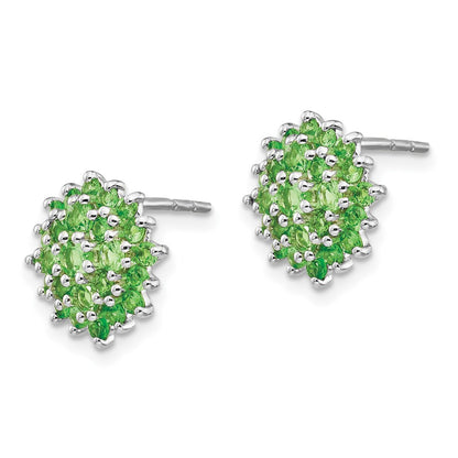 Sterling Silver Rhodium Plated Tsavorite Garnet Round Post Earrings