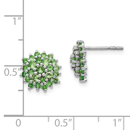 Sterling Silver Rhodium Plated Tsavorite Garnet Round Post Earrings