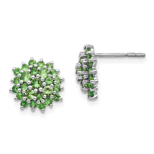 Sterling Silver Rhodium Plated Tsavorite Garnet Round Post Earrings