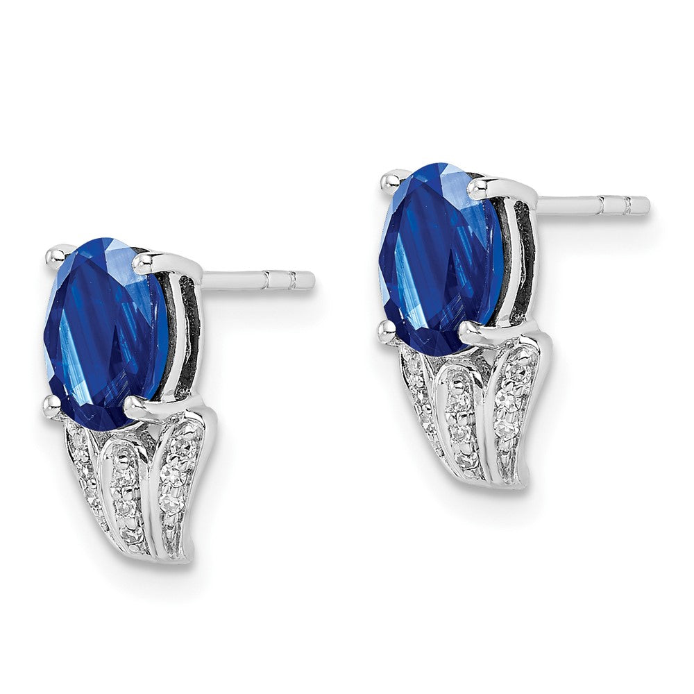 Sterling Silver Rhodium Plated Diamond u0026 Sapphire Oval Post Earrings