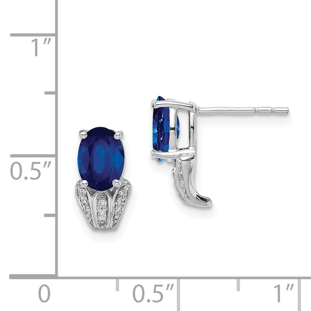 Sterling Silver Rhodium Plated Diamond u0026 Sapphire Oval Post Earrings