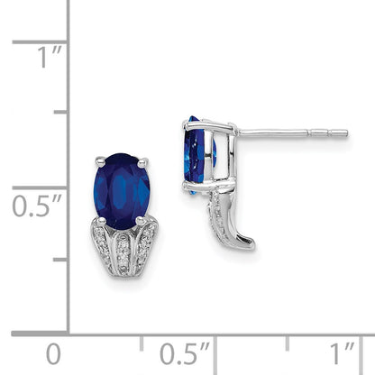 Sterling Silver Rhodium Plated Diamond u0026 Sapphire Oval Post Earrings