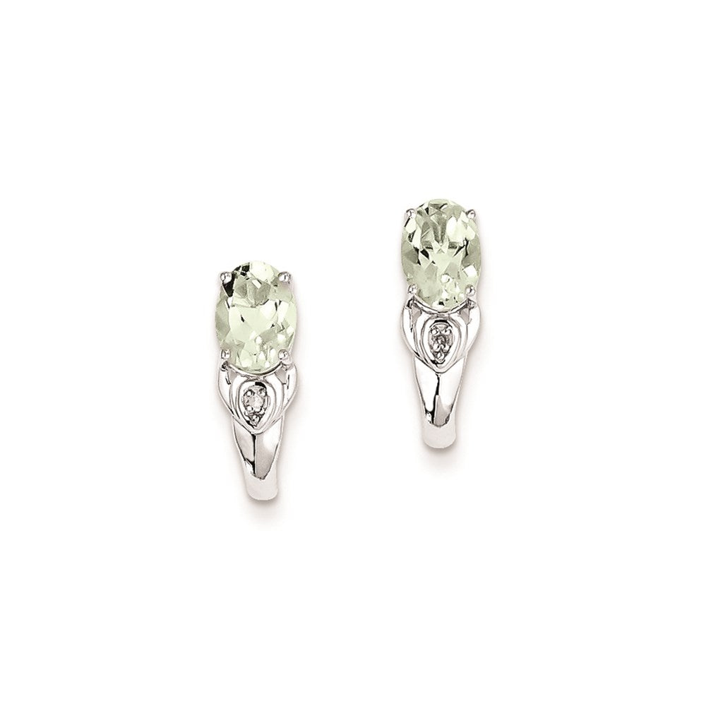 Sterling Silver Diamond and Green Quartz Earrings