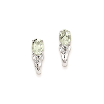 Sterling Silver Diamond and Green Quartz Earrings