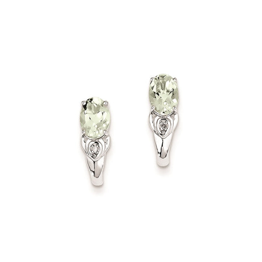 Sterling Silver Diamond and Green Quartz Earrings