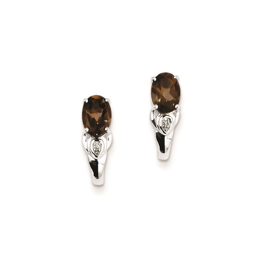 Sterling Silver Diamond and Smoky Quartz Earrings