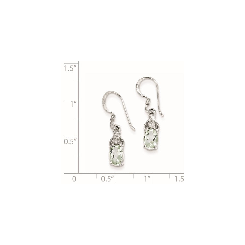 Sterling Silver Diamond and Green Quartz Earrings
