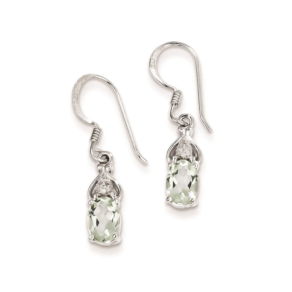 Sterling Silver Diamond and Green Quartz Earrings