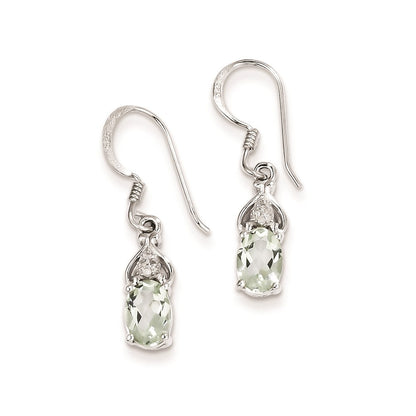 Sterling Silver Diamond and Green Quartz Earrings