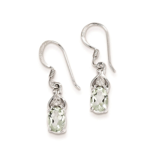 Sterling Silver Diamond and Green Quartz Earrings
