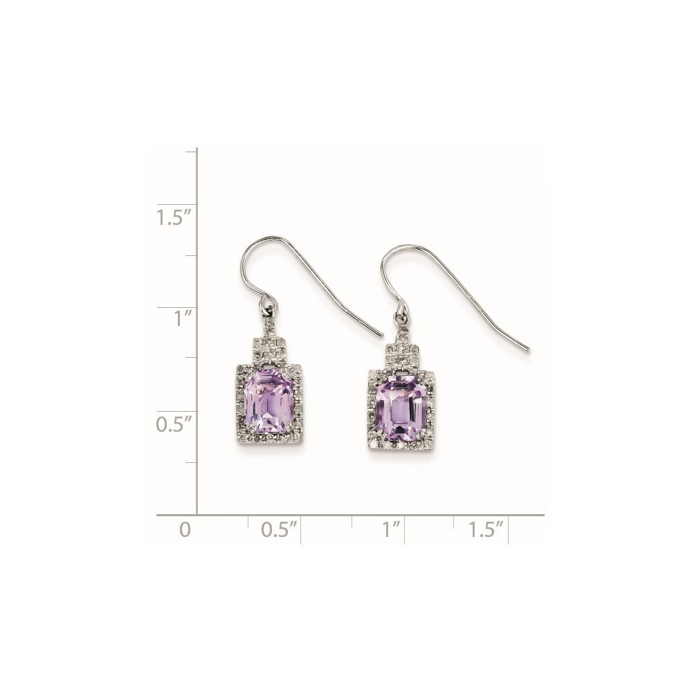 Sterling Silver Diamond and Pink Quartz Earrings
