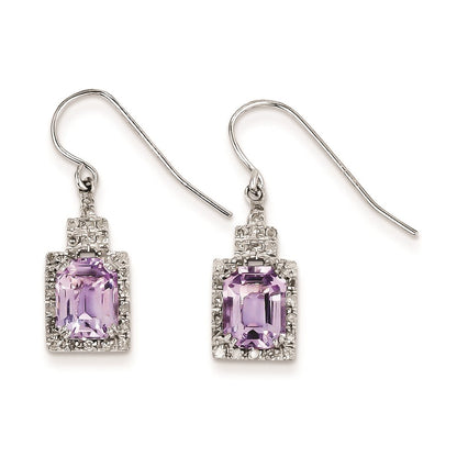 Sterling Silver Diamond and Pink Quartz Earrings