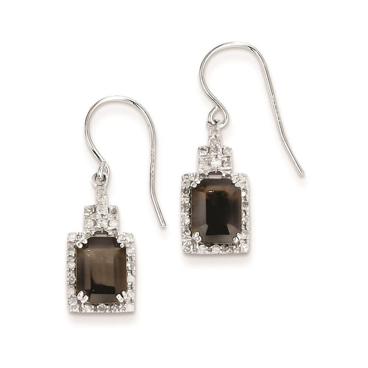 Sterling Silver Diamond and Smoky Quartz Earrings