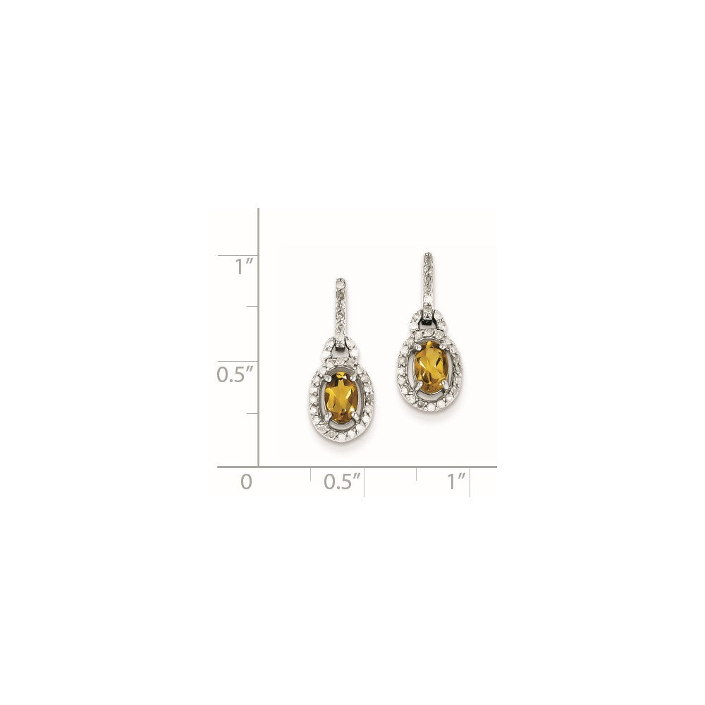 Sterling Silver Diamond u0026 Whiskey Quartz Oval Post Dangle Earrings
