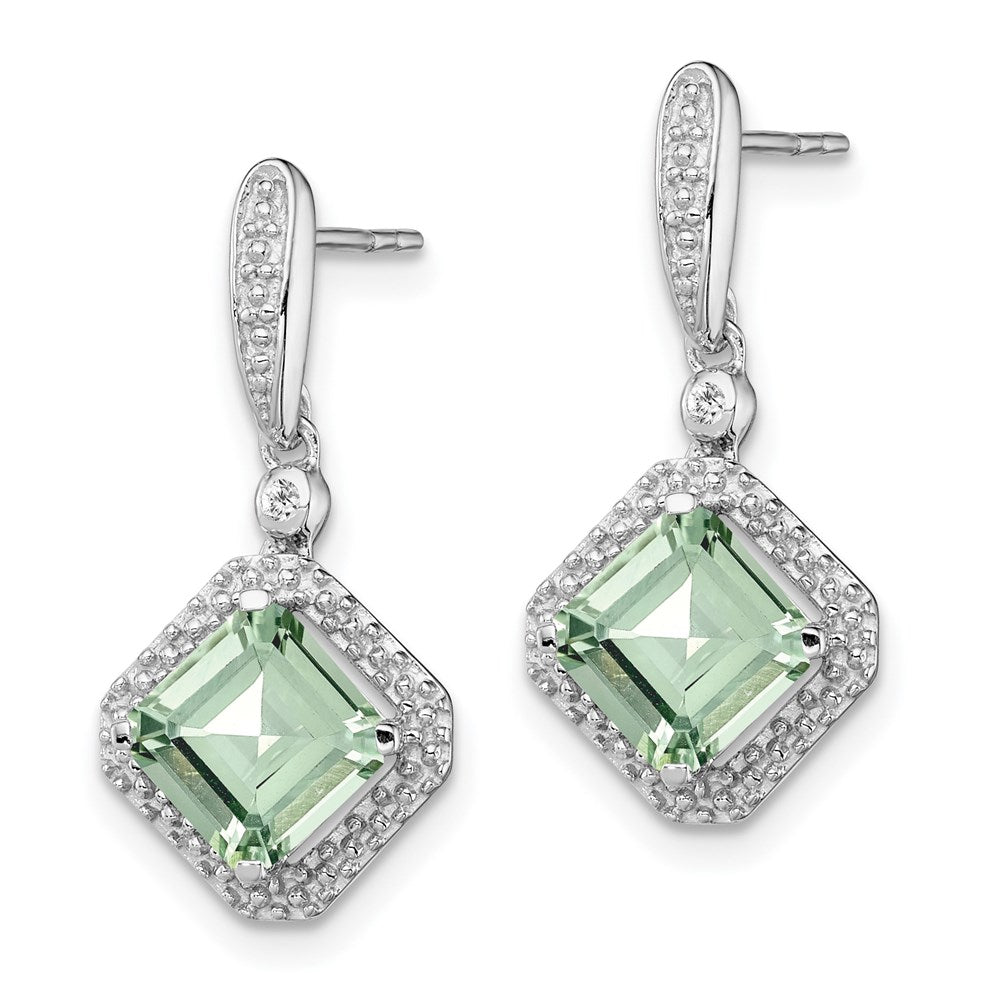 Sterling Silver Rhodium Diamond u0026 Green Quartz Post Dangle Earrings