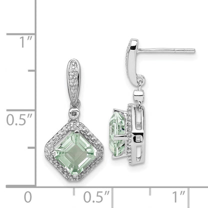Sterling Silver Rhodium Diamond u0026 Green Quartz Post Dangle Earrings