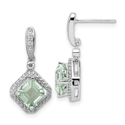 Sterling Silver Rhodium Diamond u0026 Green Quartz Post Dangle Earrings