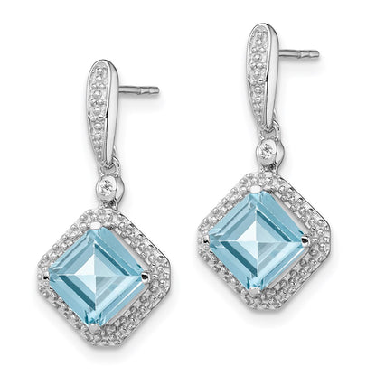 Sterling Silver Rhodium Diamond u0026 Light Swiss Blue Topaz Post Earrings