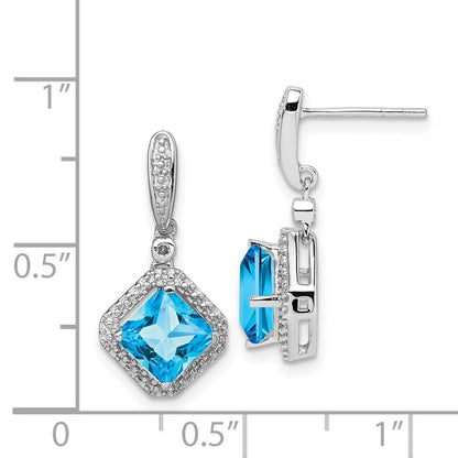 Sterling Silver Rhodium Diamond u0026 Light Swiss Blue Topaz Post Earrings