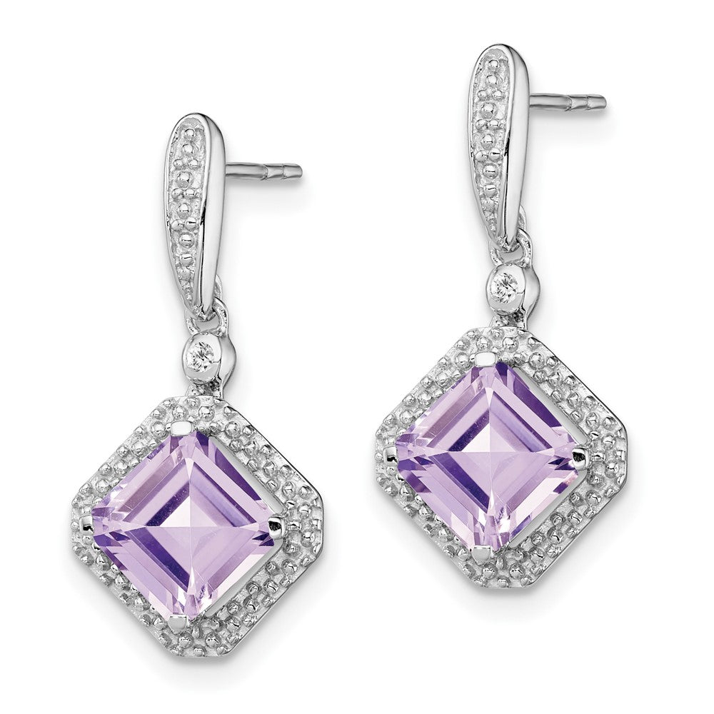 Sterling Silver Rhodium Diamond u0026 Pink Quartz Post Dangle Earrings