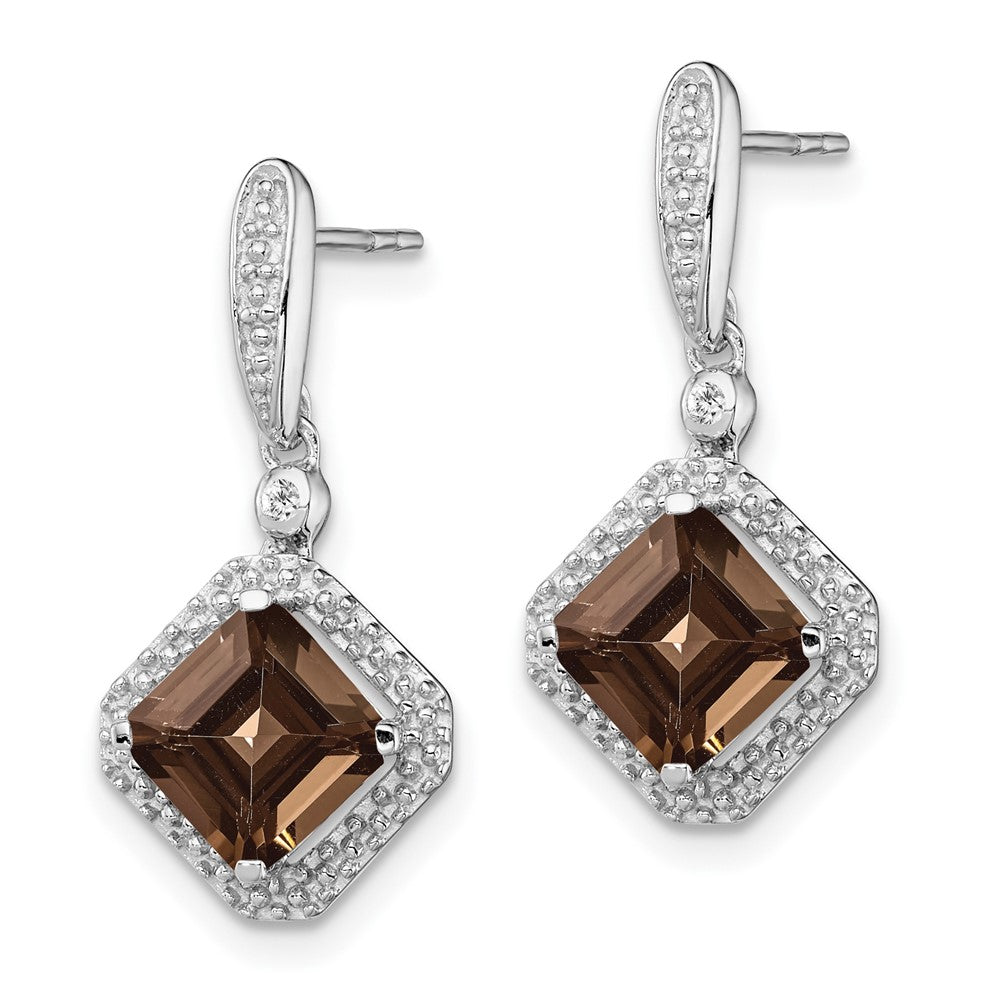 Sterling Silver Rhodium Diamond u0026 Smoky Quartz Post Dangle Earrings