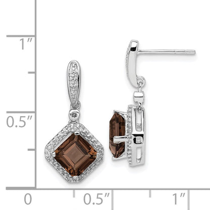 Sterling Silver Rhodium Diamond u0026 Smoky Quartz Post Dangle Earrings